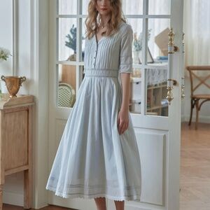 Simple Retro Cotton Dress Brand New!  Size L Light Grey Blue